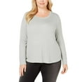 thumbnail image 3 of I.N.C Womens Ribbed Basic T-Shirt, Green, Plus Size, 1X, 3 of 5