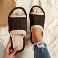 thumbnail image 2 of Tqyyweavej Terry Cloth Open Toe Slippers for Women Memory Foam Slip On House Slippers Color Block Comfy Corduroy Indoor Outdoor Shoes, 2 of 10
