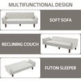 thumbnail image 4 of 74" Linen Futon Sofa Bed, Adjustable Backrest Convertible Loveseat Sleeper Couch with Tapered Wood Legs for Small Space Living Room, Beige, 4 of 6