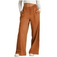 thumbnail image 2 of Sakmal Baggy Pants Women Pleated Workout Wide Leg Sweatpants Orange High Waisted Solid Full Length Pants with Pockets, 2 of 9