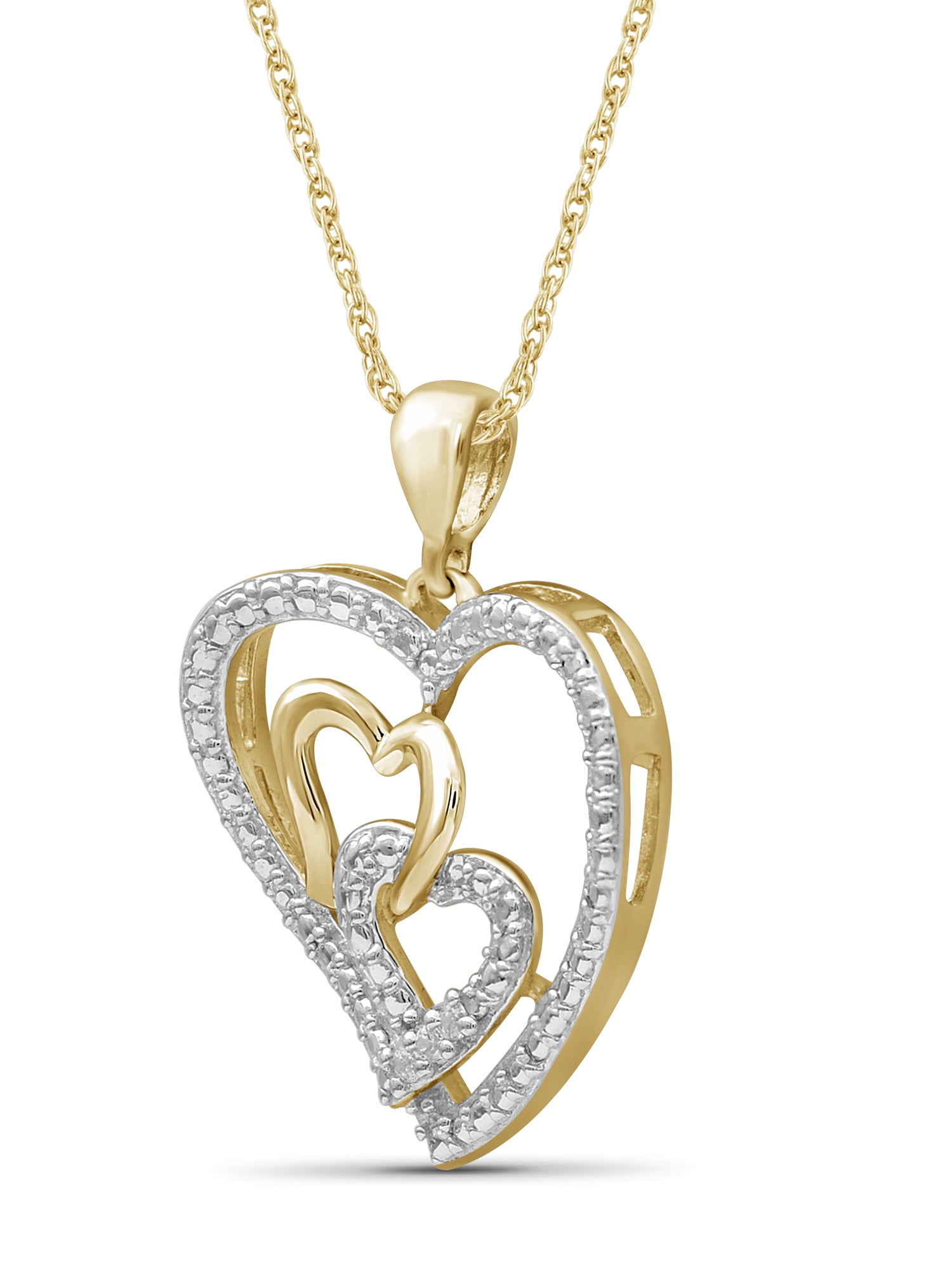 JewelersClub 14K Gold Plated Silver (.925) Heart Necklace with Accent White Diamonds | Jewelry Pendant Necklaces for Women White Diamonds & 18 inch Rope Chain with Spring Clasp