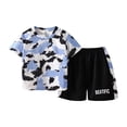 thumbnail image 4 of Bysome Boys Outfit Set Graphic Print Short Sleeve Crew Neck Tops With Shorts Athletic Outfit Loose Fit Boys Set Size 2-3 Years Sky Blue, 4 of 4
