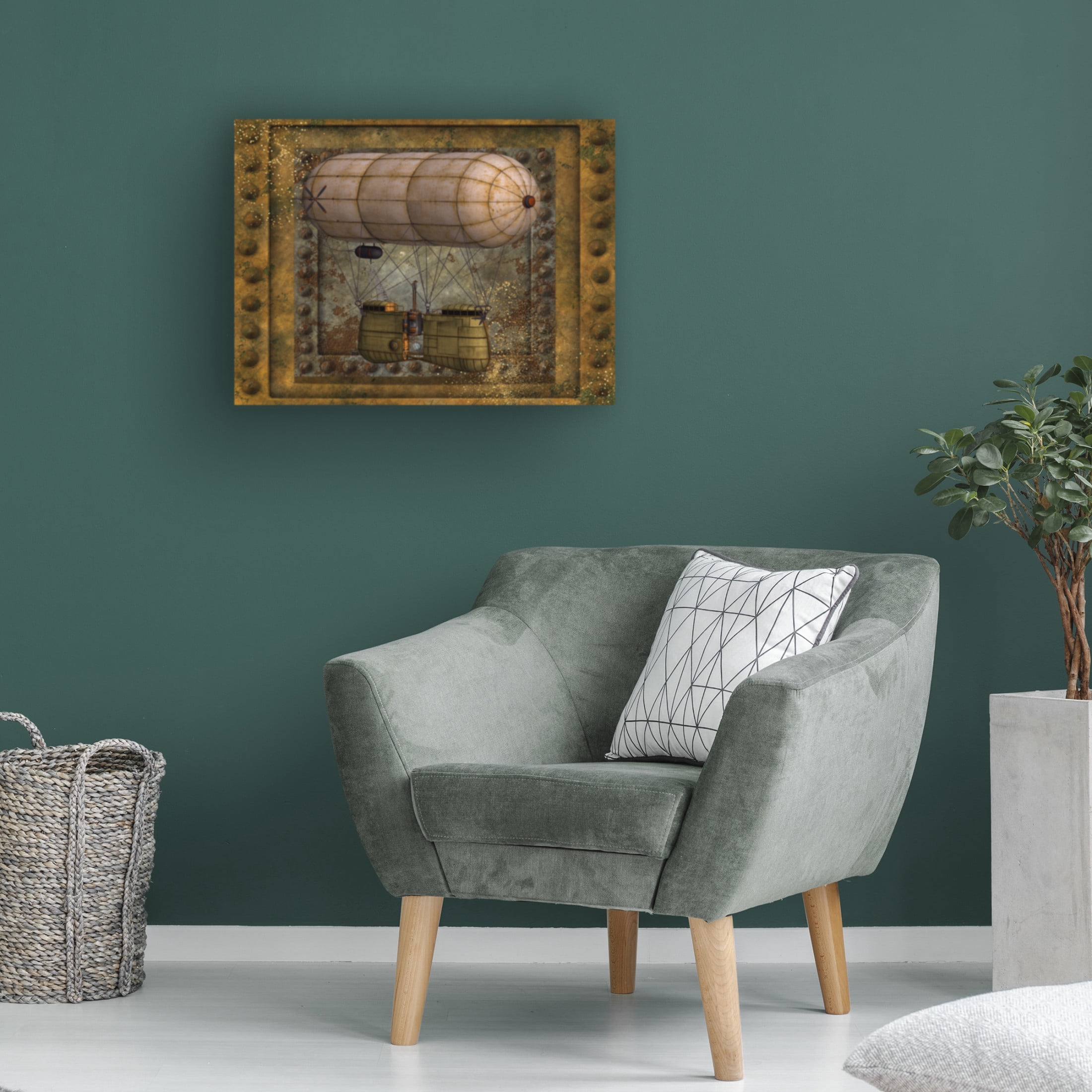Canvas Wall Art - Tina Mitchell 'Steampunk Zeppelin Balloon' Wall Art for Living Room, Bedroom, or Office Décor by Trademark Fine Art - 32 x 32 Inches