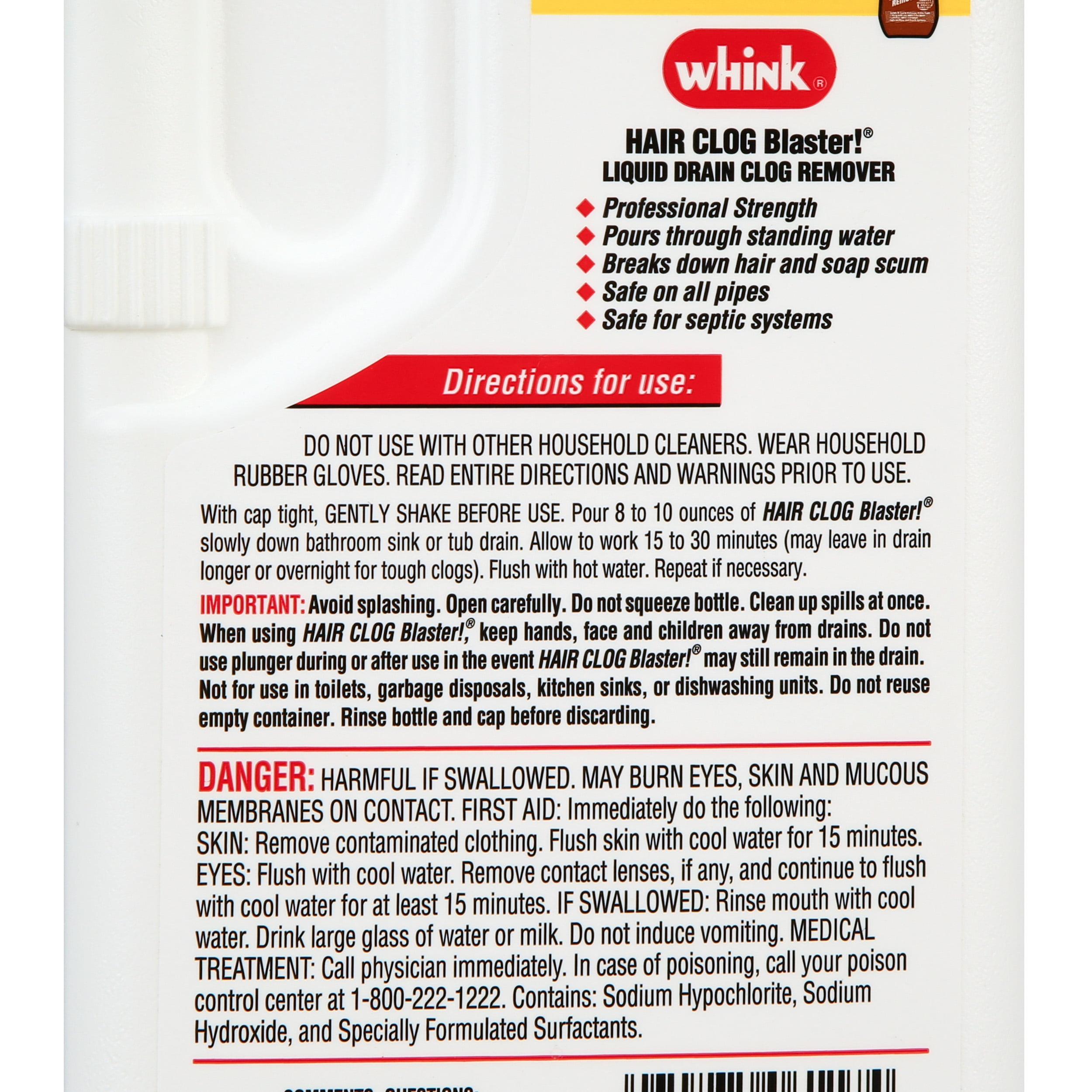 Whink Hair Clog Blaster Liquid Drain Remover - 32 fl oz jug