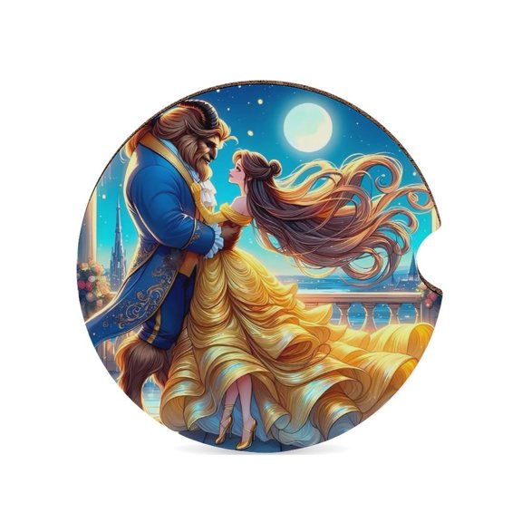 Beauty And Beast B Car Coasters for Drinks with A Finger Notch for Easy Removal Cup Holder Coaster Cute Car Interior Accessories 1PCS