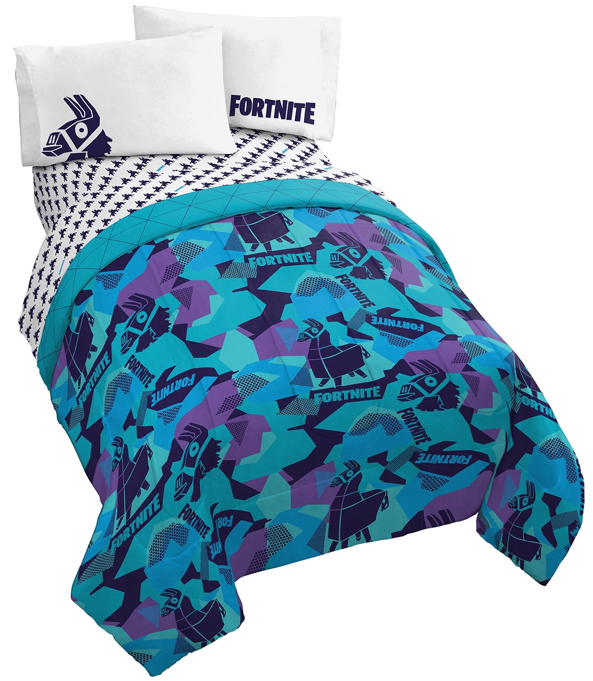 Bedding Blue Epic Games NEW Fortnite Llama Patchwork Twin Full Comforter 