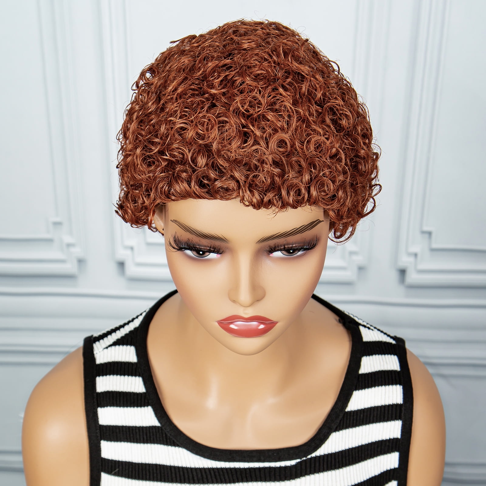 Short Curly Human Hair Wigs Pixie Cut Brazilian Remy Short Wigs Full Machine Made Human Hair 350# Color 180% Density Curly Wig for Women