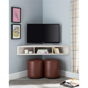 Bowery Hill Corner Wood Wall Mounted Floating Shelf 42 TV Stand Console in White Oak