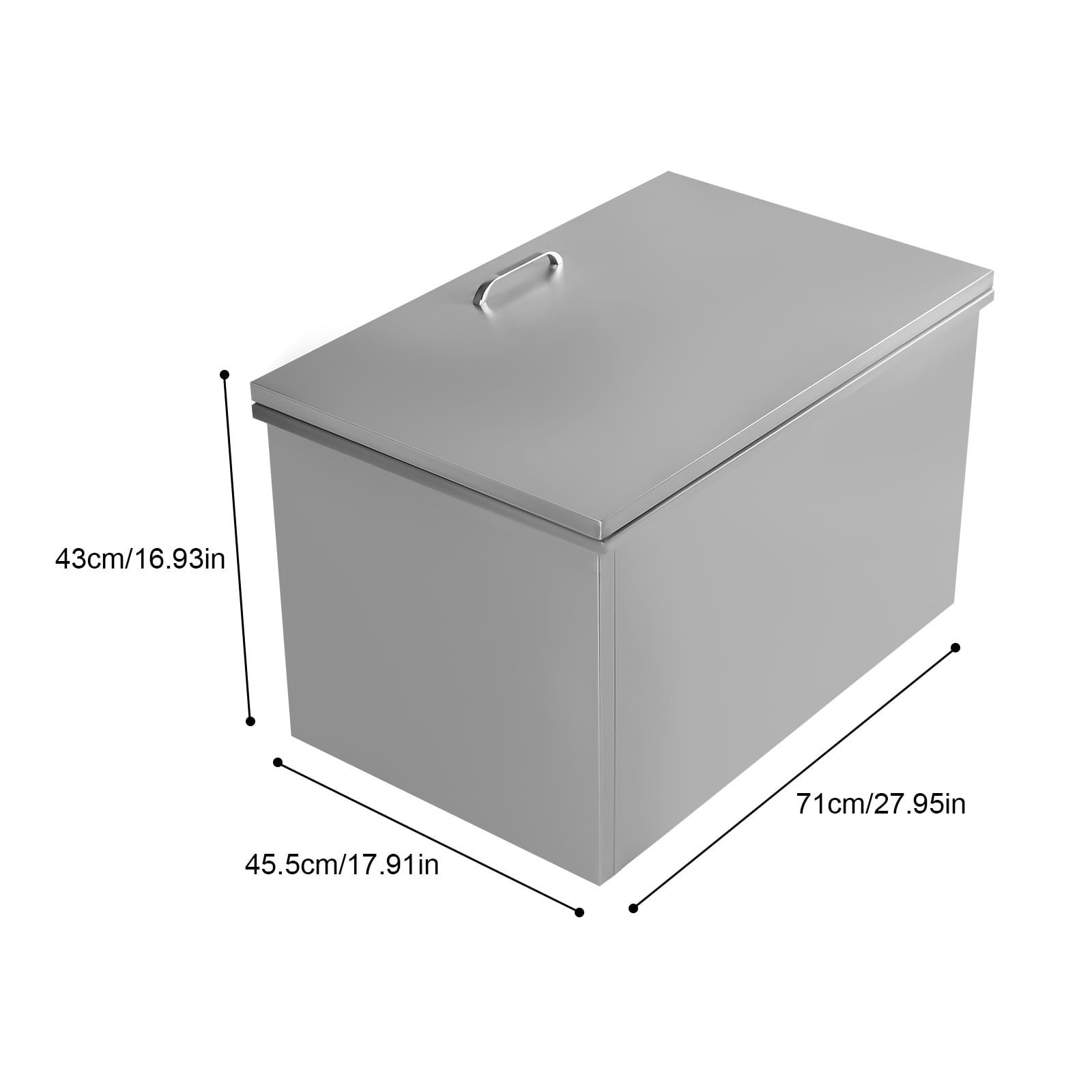 Drop in Ice Chest, Drop in Cooler Stainless Steel with Hinged Cover Bar Ice Bin Drain-Pipe and Drain Plug for Cold Wine Beer (28*18*17inch, 100L/105Qt)