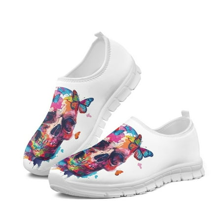 Leisure Women Flat Shoe Painting Skull Butterfly Lightweight Comfort Sneakers Breath Mesh Shoes Female Loafers