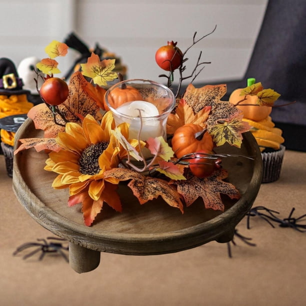 Corona de velas en forma de anillo,Corona artificial con forma de vela para fiestas rústicas,Corona de otoño con hojas de arce para mesa,Festival de adornos de coronas de Acción de