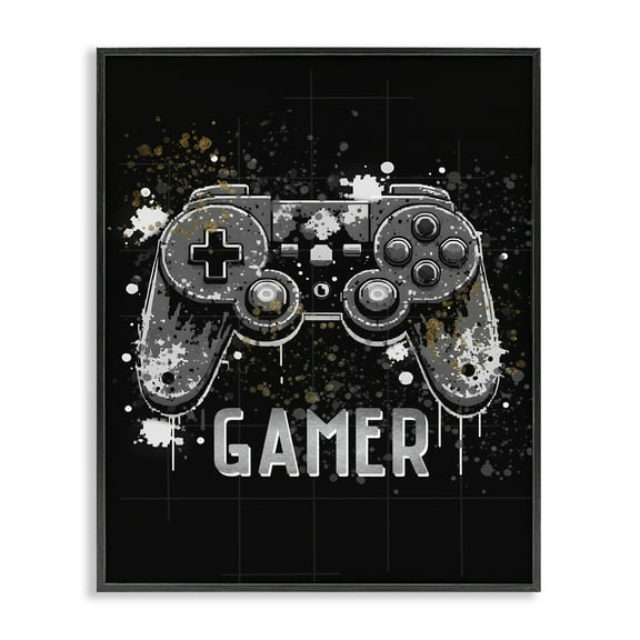 Stupell Industries Gamer with Modern Splash Entertainment Painting Black Framed Art Print Wall Art, 11 x 14