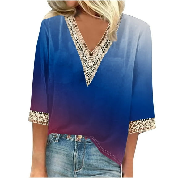 gakvbuo Summer Tops For Women 2025 Trendy Short Sleeve Sexy Lace Trim V Neck Blouses For Women Tops Dressy Casual Spring Pullover Shirts