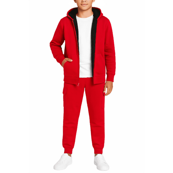 Quad Seven Boys' Sherpa Fleece Jogger Set - 2 Piece Fully Sherpa Lined Hoodie and Sweatpants (Size: 8-18)
