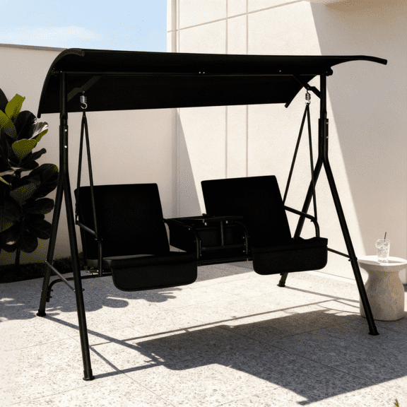 Ktaxon Outdoor Porch Swing with Stand, 550LB Capacity 2-Person Canopy Swing with Cushions, Black