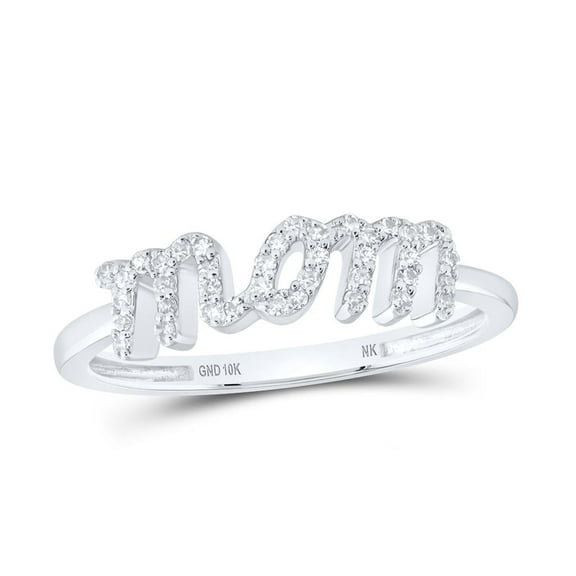 10k White Gold and Diamond Women's "Mom" Ring - 1/6 CTTW - Size 7
