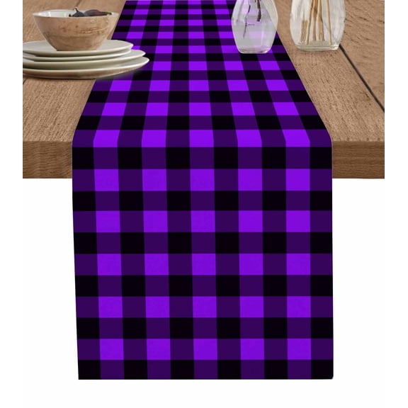 Black Purple Plaid Table Runner 36 Inches, Farmhouse Simple Buffalo Checked Bed Runner Dresser Scarves Tabletop for Indoor Outdoor Parties/Ceremony/Banquet, 13"x 36"
