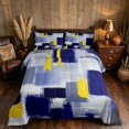 thumbnail image 2 of Manfei Abstract Brushstroke Full Size Comforter Sets, Blue Yellow Plaid Bedding Comforter Set, Blue Yellow, Navy Reversible 3 Pieces, 1 Comforter and 2 Pillowcases, 2 of 6