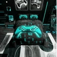 thumbnail image 2 of Erosebridal Gradient Gamepad Bedding King Comforter Set, Neon Cyan Futuristic Cubes Down Comforter, Game Room Decoration, Reversible 3 Pieces, 2 of 7