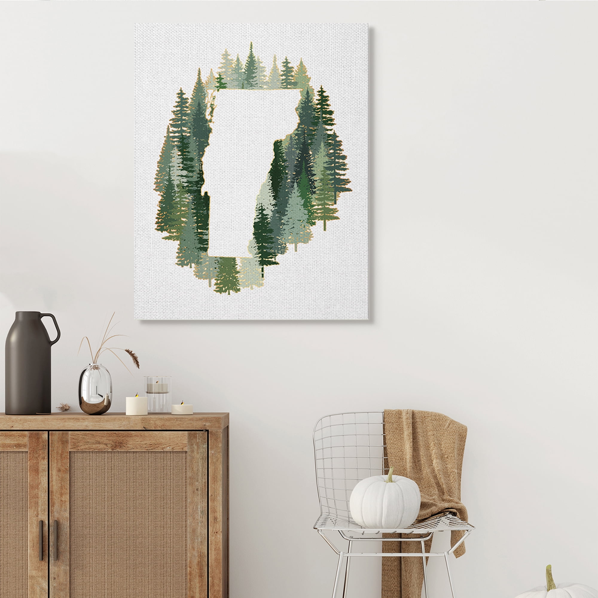 Stupell Industries Vermont State Outline Pine Tree Green Forest Town & City Painting Gallery Wrapped Canvas Art Print Wall Art, 36 x 48