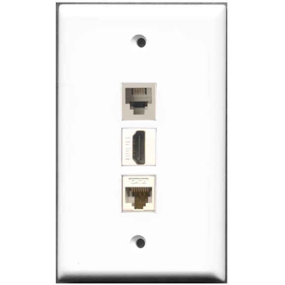 Ultra Spec Cables 1 Port HDMI Phone Cat6 Ethernet Wall Plate w/Female/Female Jacks