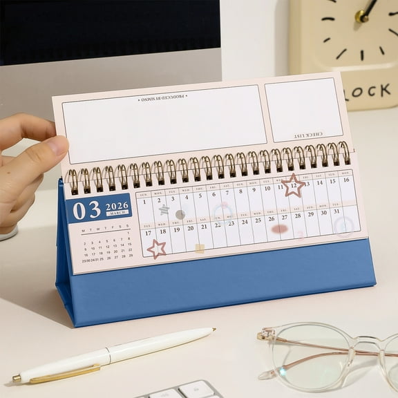Nkmbld Desk Calendar 2026 Portable Mini Flip Desktop Calendar, Punch Card Calendar Planner Desktop Decoration Ornaments for Home or Office, Blue