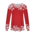 thumbnail image 3 of Women's Christmas Snowflake Print Long Sleeve T-Shirt Casual Holiday Tunic Top Red and White, 3 of 4