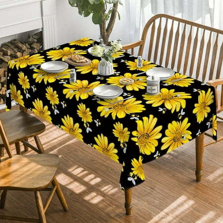 

Sunflower and Bee Print Rectangle Tablecloth Restaurant Wedding Party Home Kitchen Table ration Accessories