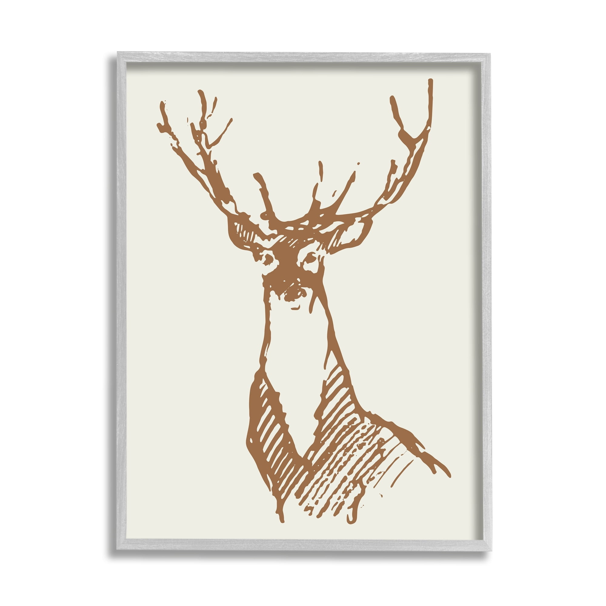 Stupell Industries Modern Deer Antlers Ink Sketch Doodle Style Graphic Art Gray Framed Art Print Wall Art, Design by Valerie Wieners