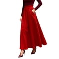 thumbnail image 3 of Summer Celebration! Elegant Maxi Skirt for Solid Color High Waist Flowy Long Skirt with Pockets Casual Comfort Stretch,Red,XXXL, 3 of 5