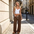 thumbnail image 4 of Hsovts Womens Straight Leg Sweatpants Casual Drawstring Lounge Pants with Pockets Elastic Waist Relaxed Fit Animal Print Brown L, 4 of 7