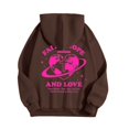 thumbnail image 4 of Hoodies for Women Trendy Fall Oversized Hooded Long Sleeve Bell Drop Shoulder Drawstring Heart Print Leisure Cotton Sweatshirts Tops(Coffee,L), 4 of 4