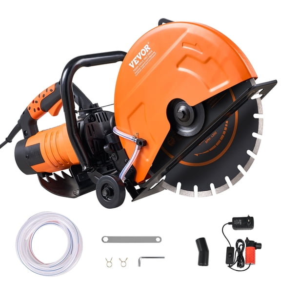 VEVOR Electric Concrete Saw, 16 in, 3200 W 15 A Motor Circular Saw Cutter with Max. 5 in Adjustable Cutting Depth, Wet Disk Saw Cutter Includes Water Line, Pump and Blade, for Stone, Brick