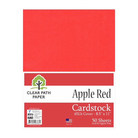 Apple Red Cardstock - 8.5 x 11 inch - 65Lb Cover - 50 Sheets - Clear Path Paper