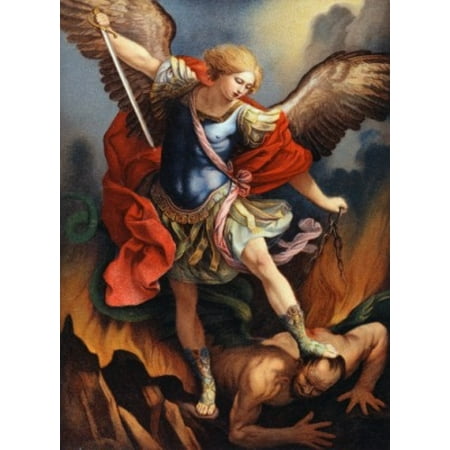 Ball Lithograph - St Michael Archangel Nostalgia Cards Color Lithograph Poster Print (8 x 10)
