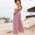 thumbnail image 4 of Women's Beach Vacation Pants Seaside Solid Comfy Casual Pocket Regular Long Pants Cotton Linen Trousers, 4 of 5