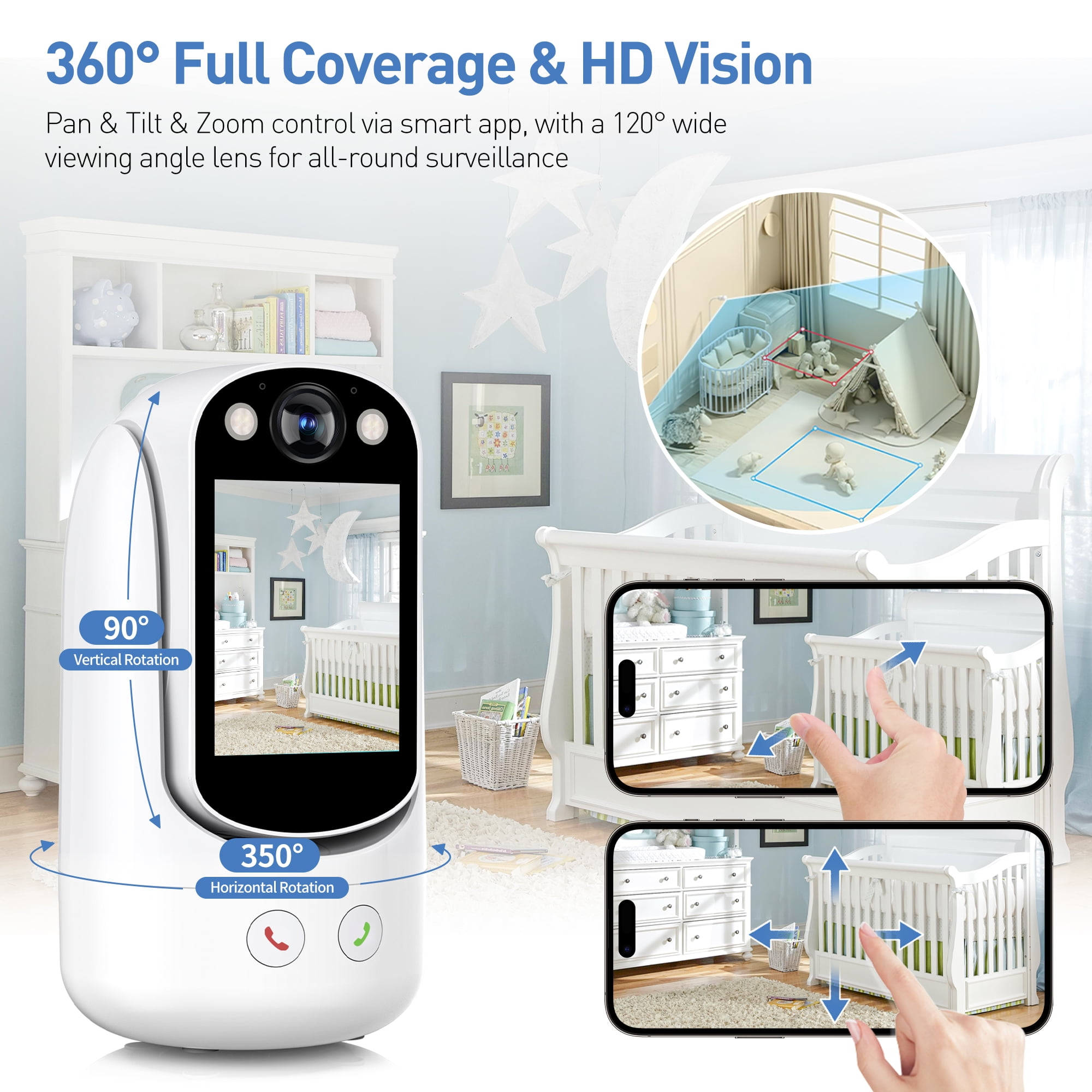 GPED Baby Monitor with Two Way Video Call, 1080P HD Wifi Home Security Camera W/ 2.8” Screen for Baby/Pet Monitor,  One-Click Call & AI Motion Detection & Full-Color Night Vision for Baby Pet Elderly