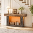 thumbnail image 2 of Homieasy 63" Farmhouse Console Table - Gray and Brown, with Outlets, LED Lights & 2-Tier Storage, Unique Geometric Pattern Sofa Table for Living Room, Hallway, Foyer, 2 of 5