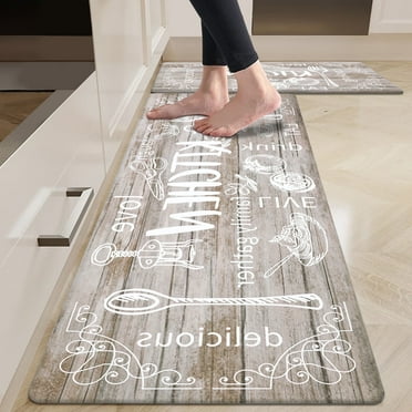 MeyJey Kitchen Rug Anti-Fatigue Mat Set for Kitchen, 2 Piece Non-Slip Waterproof Comfort Cushioned Floor Mats 17"x28" 17"x48" Light Brown