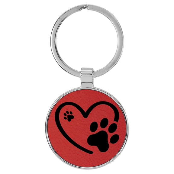 Enthoozies Puppy Paw Print Heart Red Laser Engraved Leatherette Keychain Backpack Pull - 1.5 x 3 Inches