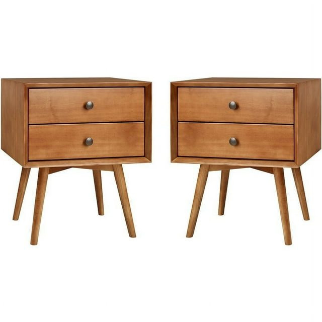 Walker Edison 2-Piece Solid Pine Wood Bedroom Nightstand Set in Caramel