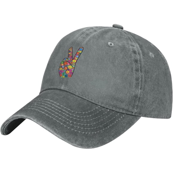Hat Hippie Hippy Peace Sign Hand Cowboy Hat Men Vintage Baseball Cap Women Trucker Hat Dad Cap Ponytail Hat Black