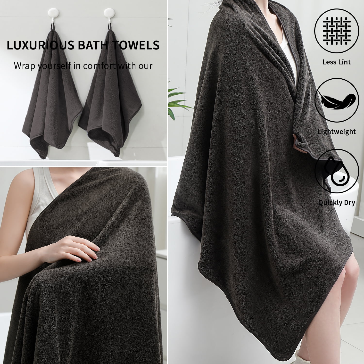 Beartech 6 Pack Bath Towel Set,Microfiber Towel Set,2 Bath Sheet,2 Hand Towel,2 Washcloth,Ultra Soft & Quickly Dry Bathroom Towel Set,Plush Highly Absorbent Shower Towel For Hotel Spa-Black Brown