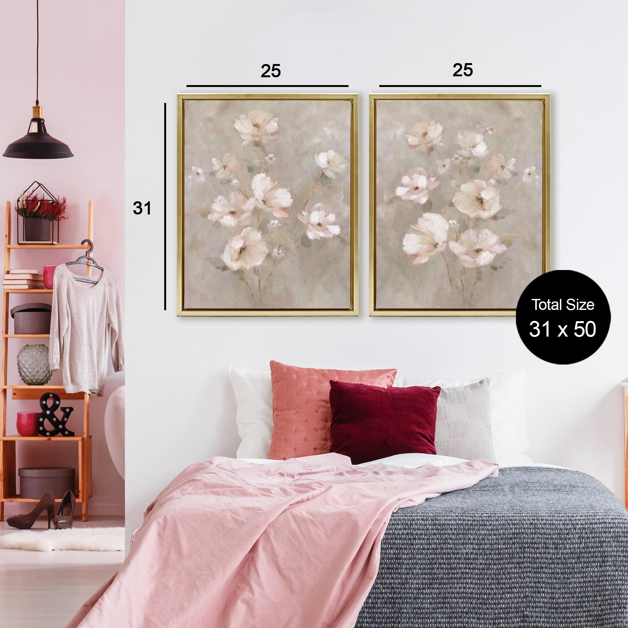 Stupell Industries Arranged Blush Blossoms 2 Piece Gold Framed Floater Canvas Set, design by Carol Robinson
