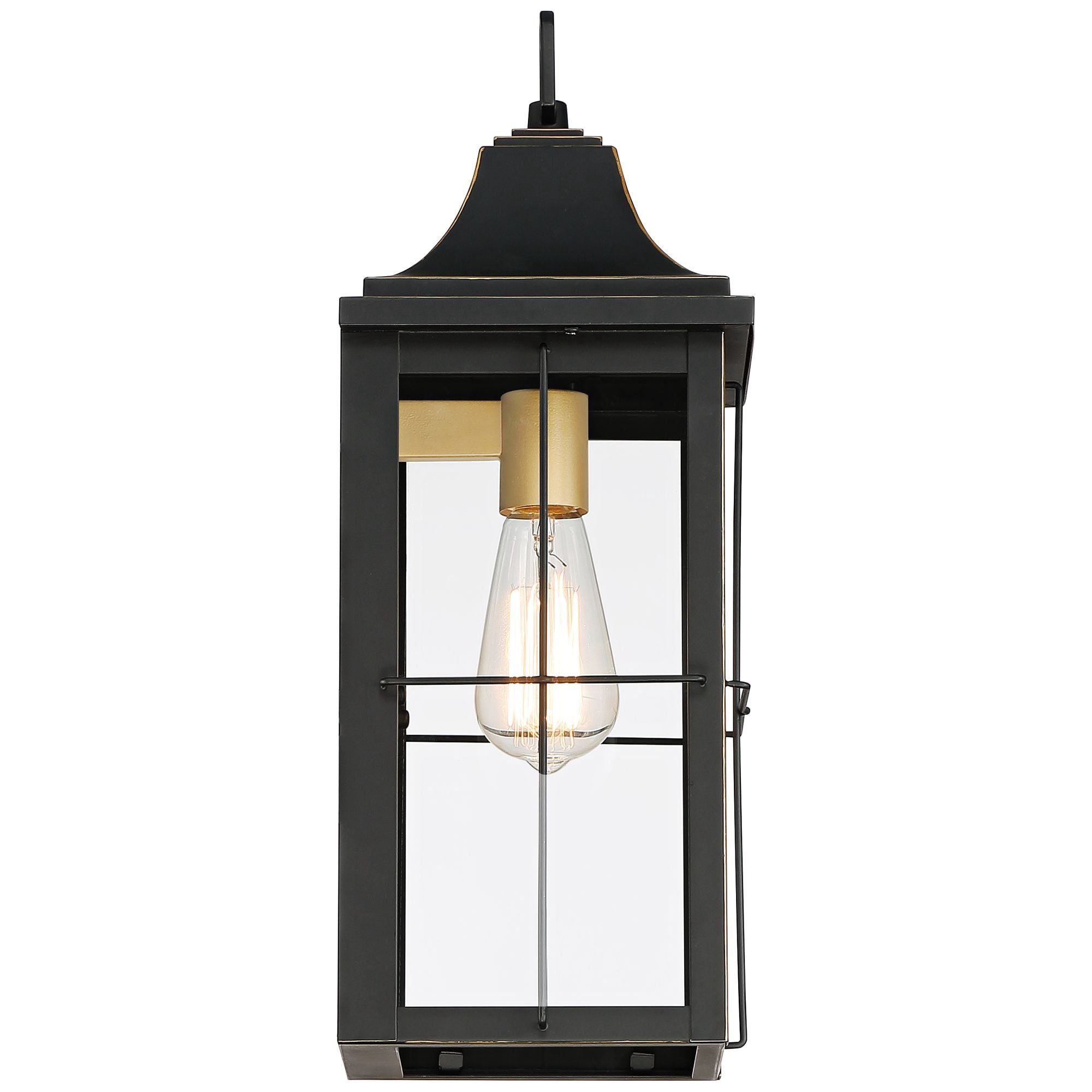John Timberland Sunderland Vintage Outdoor Wall Light Fixture Black Warm Gold 18 1/2" Clear Glass Panels for Post Exterior Barn Deck House Porch Yard