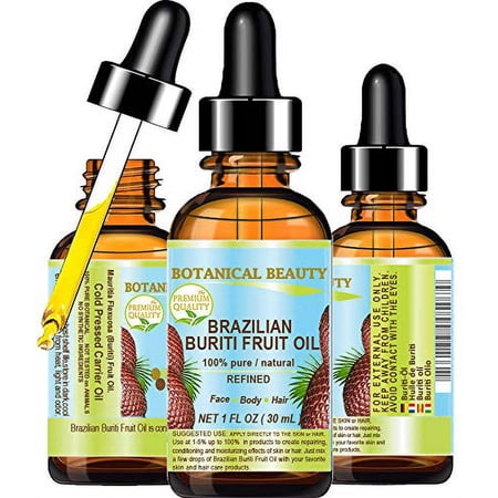 Brazilian Buriti Fruit Oil 100% Pure/Natural/Cold Pressed Carrier Oil/Undiluted. For Face, Body, Hair, Lip And Nail Care. 1 Fl.Oz-30 Ml.