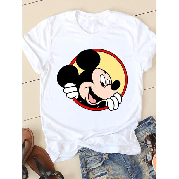Disney Print Lovely Trend 90s Clothing Mickey Mouse Tee Shirt Casual Fashion Women Cartoon Graphic Short Sleeve T-shirtsXXXL Gao Jinjia LED