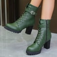 thumbnail image 4 of NTACZA Dressy Women's Boots Green Ankle High Heel Faux Leather Lace-up Side Zip Boots Women's Shoes 36, 4 of 8