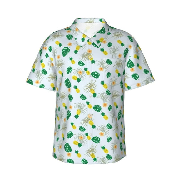 Gukieu Pineapple Print Men's Short-sleeved Shirts, Button-down Lapel Hawaiian Shirts, T-shirts, Beach Vacation Summer Casual Wear,X-Large