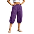 thumbnail image 5 of Noric Women's High Waisted Casual Capri Pants Elastic Waist with Pockets Loose Fit Cropped Boho Beach Cuffed Trousers, 5 of 9